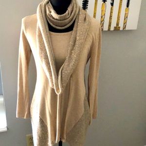 Style & Co Beige and gold sequined sweater with matching infinity scarf